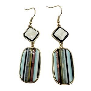 Modern Multicolor Stripes Trasnparent Acrylic Gold Tone Dangle 2.75" Earrings